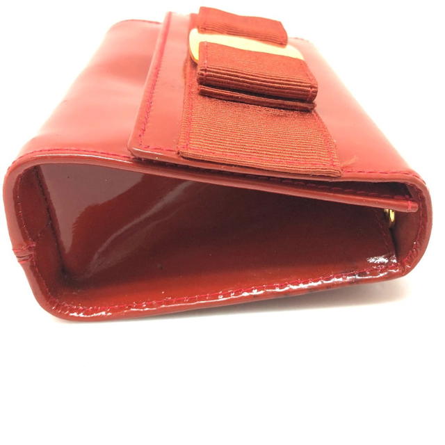 Ferragamo SALVATORE FERRAGAMO Patent Leather Vara Ribbon Pouch Bag Orange - view 3