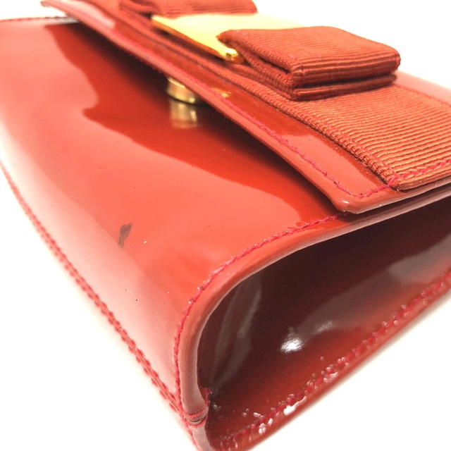 Ferragamo SALVATORE FERRAGAMO Patent Leather Vara Ribbon Pouch Bag Orange - view 4
