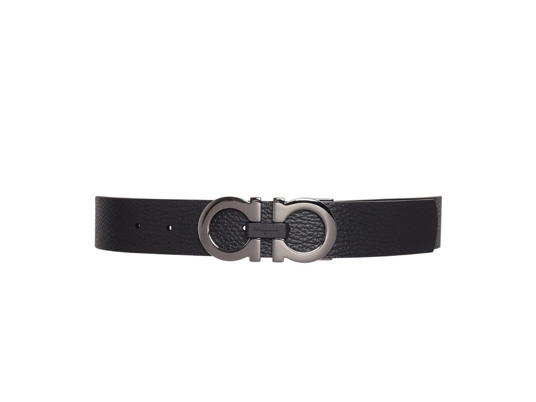Ferragamo Salvatore Ferragamo Reversible And Adjustable Gancini Belt In Textured Calfskin Black Hickory