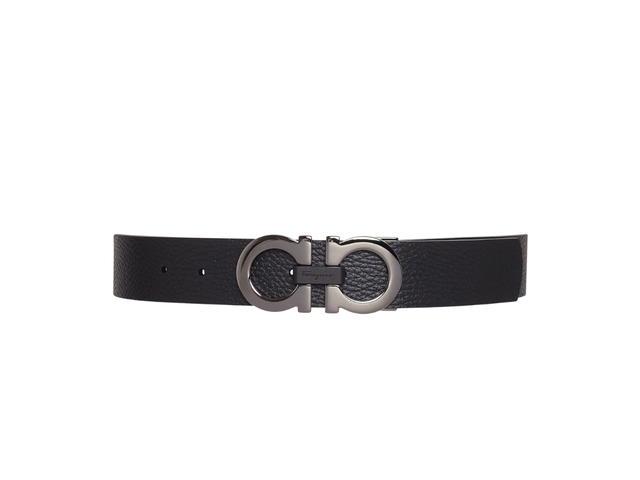 Ferragamo Salvatore Ferragamo Reversible And Adjustable Gancini Belt In Textured Calfskin Black Hickory - view 1