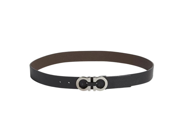 Ferragamo Salvatore Ferragamo Reversible And Adjustable Gancini Belt In Textured Calfskin Black Hickory - view 2