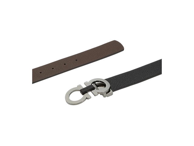 Ferragamo Salvatore Ferragamo Reversible And Adjustable Gancini Belt In Textured Calfskin Black Hickory - view 3
