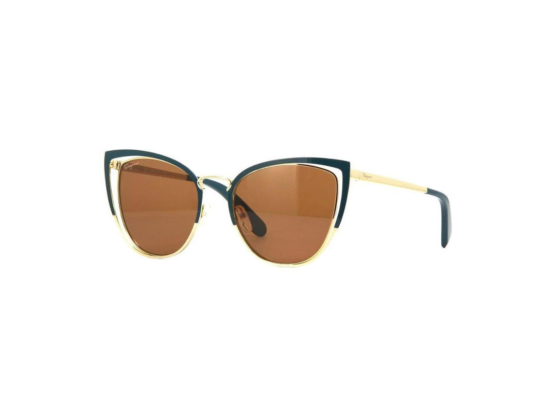 Ferragamo Salvatore Ferragamo SF183S Sunglasses In Petrol And Gold Frame With Brown Lenses