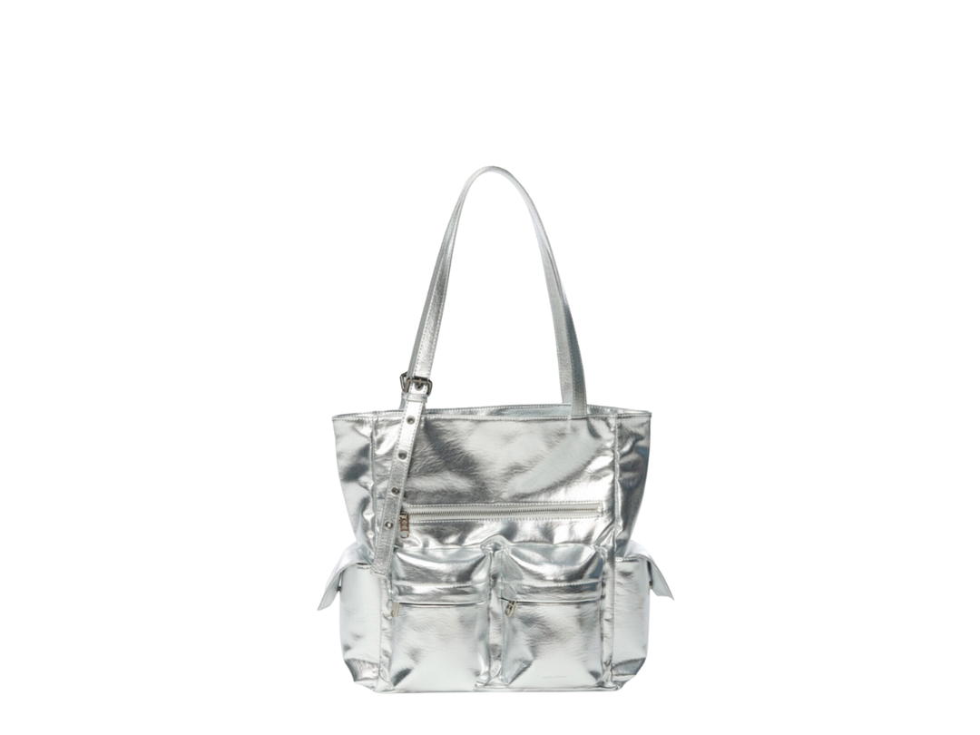 Samo Ondoh Samo Ondoh Pocket Shopper Bag L In Nappa Leather Silver