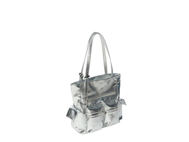 Samo Ondoh Samo Ondoh Pocket Shopper Bag L In Nappa Leather Silver - view 3