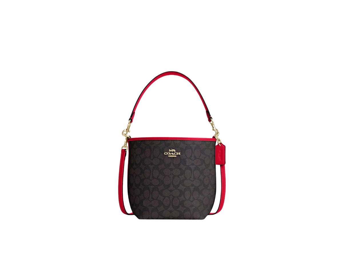 Coach Coach City Bucket Bag In Signature Canvas Walnut Bold Red