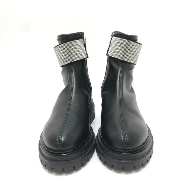 Sergio Rossi Sergio Rossi B07680-MFL190 Rhinestone Band angle boots Leather Black Unused - view 2
