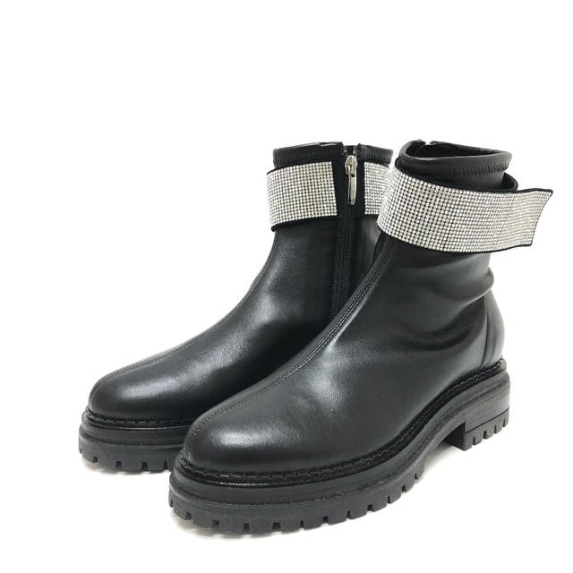 Sergio Rossi Sergio Rossi B07680-MFL190 Rhinestone Band angle boots Leather Black Unused - view 3