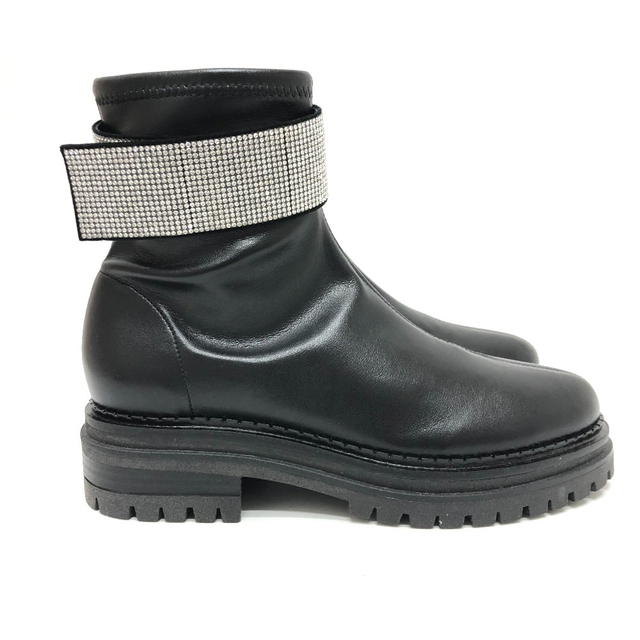 Sergio Rossi Sergio Rossi B07680-MFL190 Rhinestone Band angle boots Leather Black Unused - view 4
