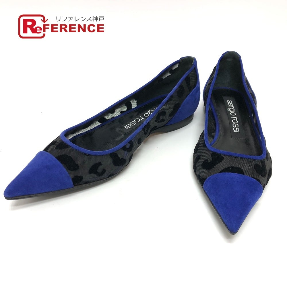 Sergio Rossi Sergio Rossi Leopard Mesh flat pumps suede blue Unused