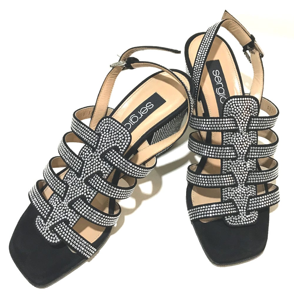 Sergio Rossi SERGIO ROSSI Studs SR Demetra Sandals Black x Silver Suede A83650