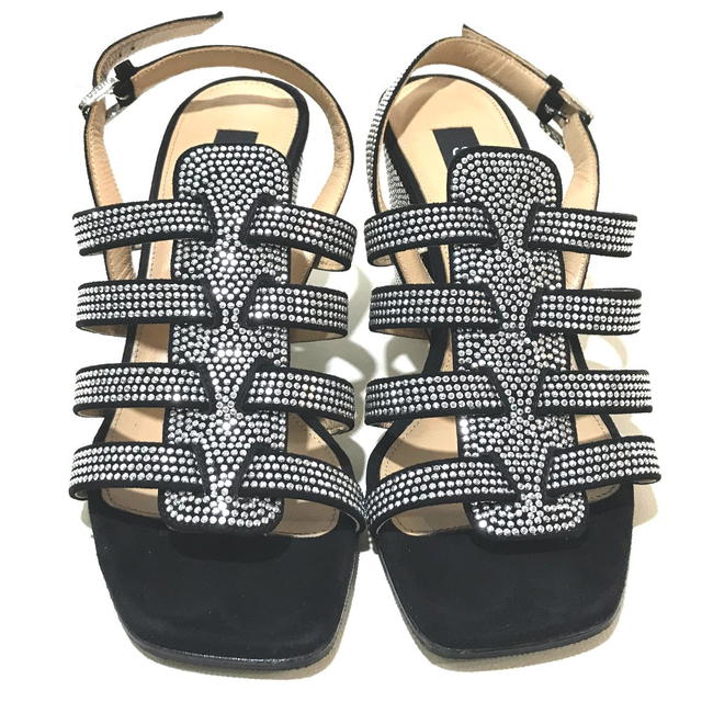 Sergio Rossi SERGIO ROSSI Studs SR Demetra Sandals Black x Silver Suede A83650 - view 2
