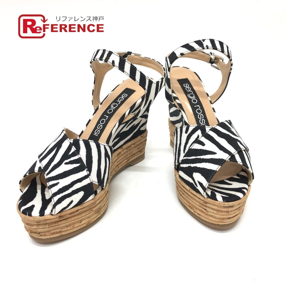 Sergio Rossi Sergio Rossi Zebra Wedge sole Sandals Canvas Black/White Unused