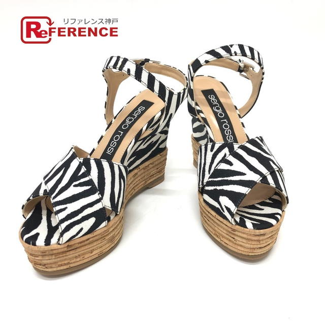 Sergio Rossi Sergio Rossi Zebra Wedge sole Sandals Canvas Black/White Unused - view 1