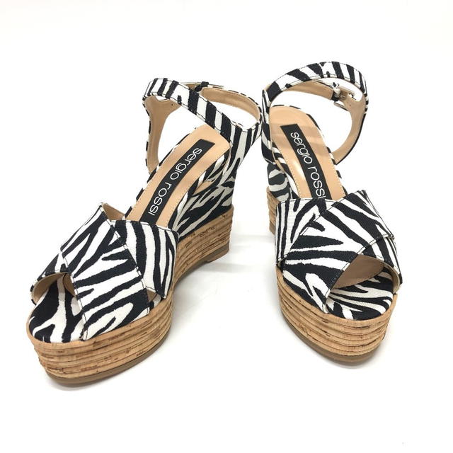 Sergio Rossi Sergio Rossi Zebra Wedge sole Sandals Canvas Black/White Unused - view 2