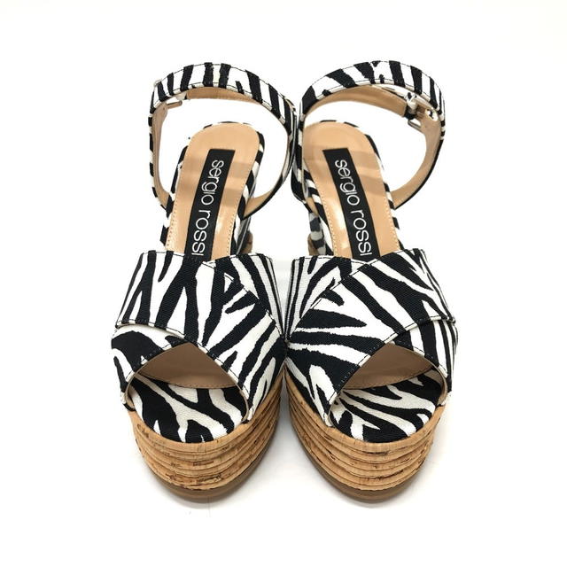 Sergio Rossi Sergio Rossi Zebra Wedge sole Sandals Canvas Black/White Unused - view 3