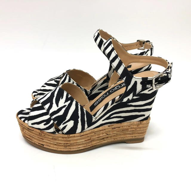 Sergio Rossi Sergio Rossi Zebra Wedge sole Sandals Canvas Black/White Unused - view 5