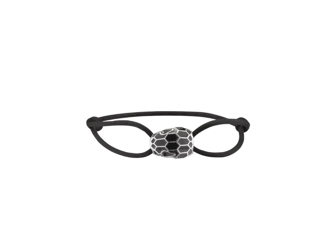 Bvlgari Bvlgari Serpenti Forever Bracelet In Black Fabric With Dark Ruthenium-Plated Brass And Black Enamel