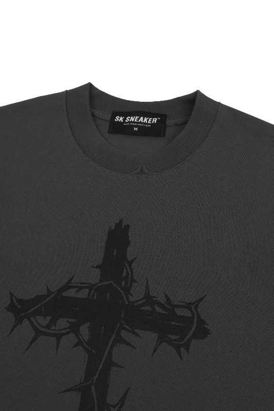 SK SNEAKER SK SNEAKER THORNS CROSS GREY TEE - view 4