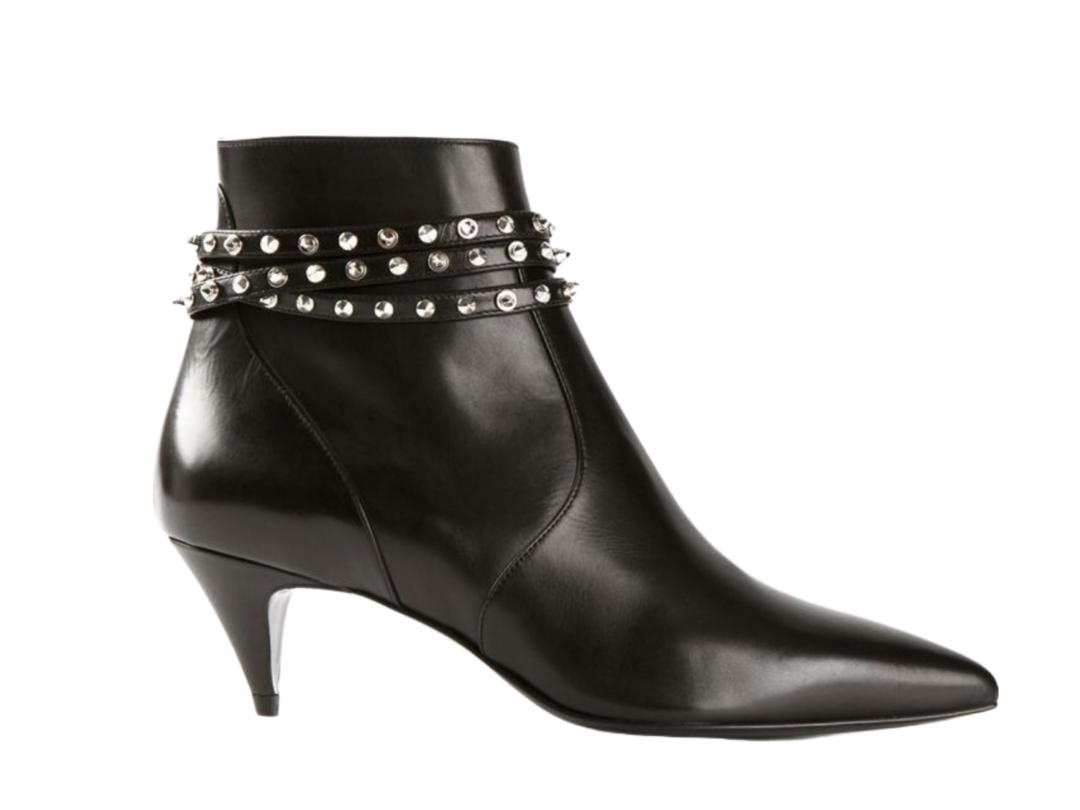 Saint Laurent Saint Laurent Cat Boot 50 Studded Strap Boot In Black Calfskin With Silver Hardware (Women's)