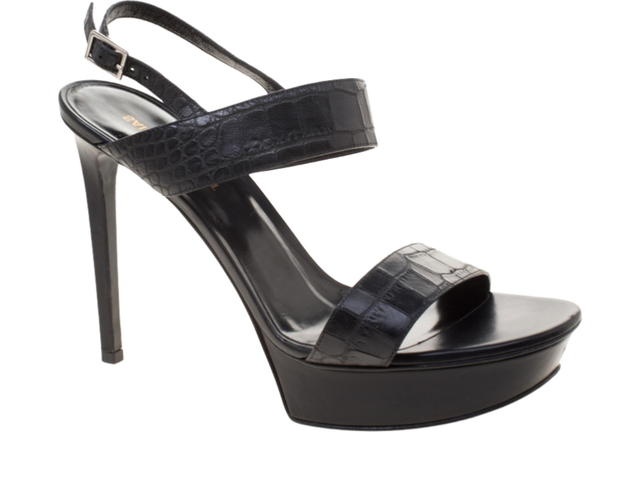 Saint Laurent Saint Laurent Croc Embossed Leather Platform Slingback Sandals Black (W) - view 1