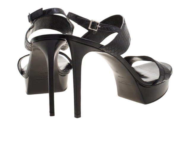 Saint Laurent Saint Laurent Croc Embossed Leather Platform Slingback Sandals Black (W) - view 3