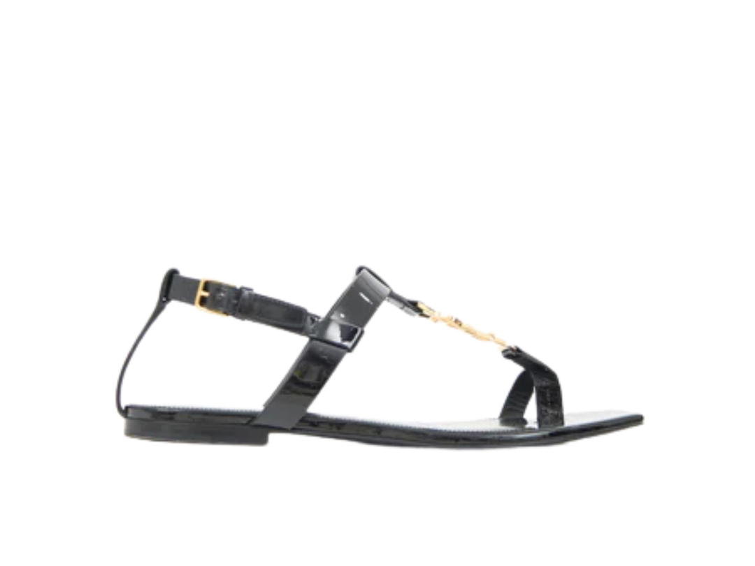 Saint Laurent Saint Laurent Patent Cassandra Logo Sandal Black (Women's)