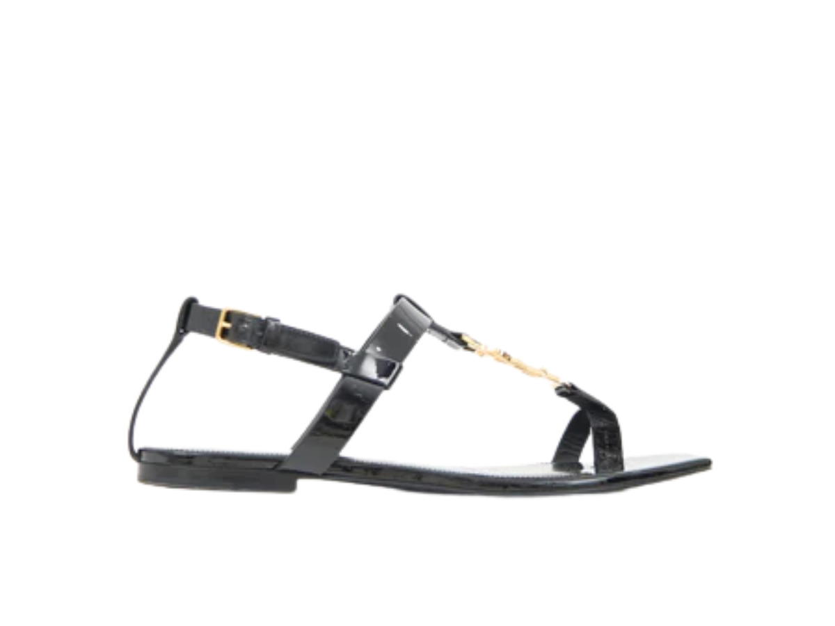 Saint Laurent Saint Laurent Patent Cassandra Logo Sandal Black (Women's)