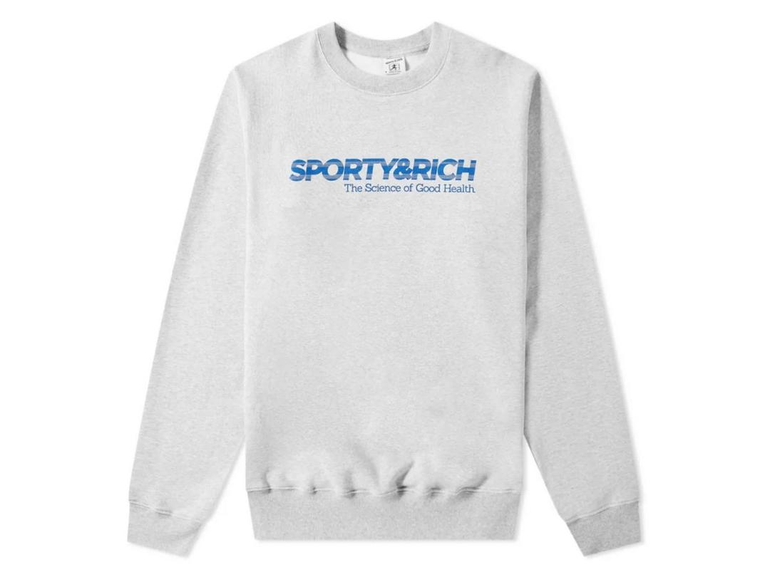 Sporty & Rich SPORTY & RICH SCIENCE OF GOOD HEALTH CREW SWEAT HEATHER GREY & BLUE