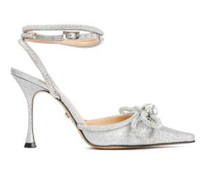 Buy Mach & Mach Bow-Embellished Ankle Strap Pumps In Calfskin Leather With Glitter Hardware Silver at Sasom – Authentic and Ready to Ship
