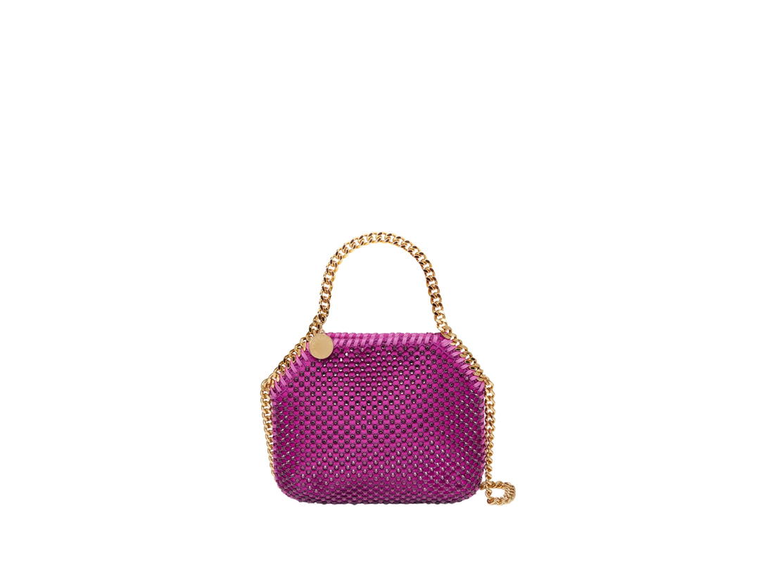 Stella Mccartney Stella Mccartney Falabella Crystal Mesh Mini Tote Bag In Satin With Crystal Mesh Overlay Bright Purple