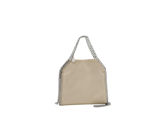 Stella Mccartney Stella Mccartney Falabella Mini Tote Bag In Matte Vegan Shaggy Deer Fabric And Semi-Gloss Grain With Signature Palladium Diamond-Cut Chain Clotted Cream - view 1