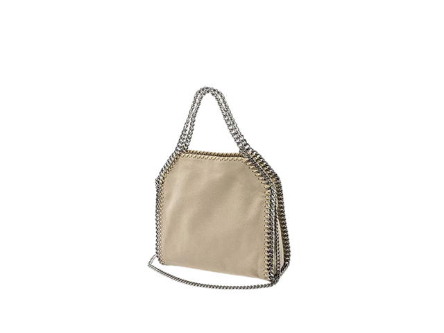 Stella Mccartney Stella Mccartney Falabella Mini Tote Bag In Matte Vegan Shaggy Deer Fabric And Semi-Gloss Grain With Signature Palladium Diamond-Cut Chain Clotted Cream - view 2