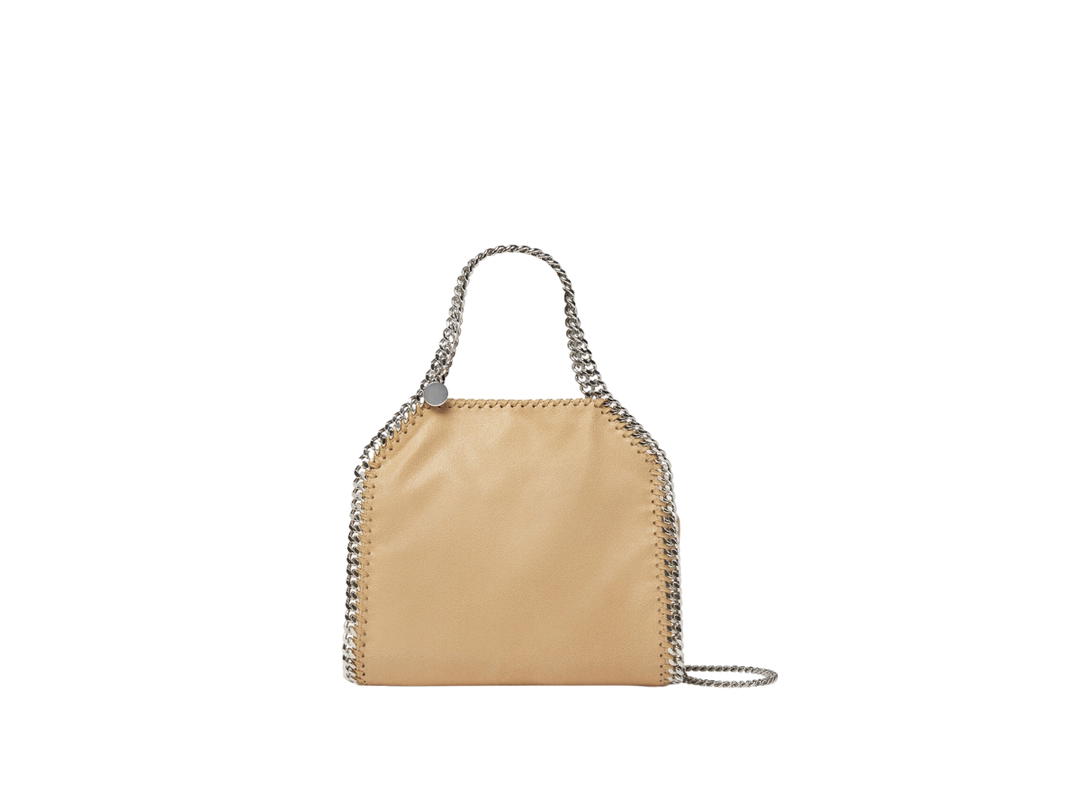 Stella Mccartney Stella Mccartney Falabella Mini Tote Bag In Matte Vegan Shaggy Deer Fabric And Semi-Gloss Grain With Signature Palladium Diamond-Cut Chain Fawn