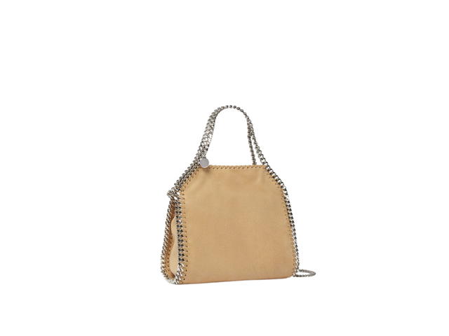 Stella Mccartney Stella Mccartney Falabella Mini Tote Bag In Matte Vegan Shaggy Deer Fabric And Semi-Gloss Grain With Signature Palladium Diamond-Cut Chain Fawn - view 2