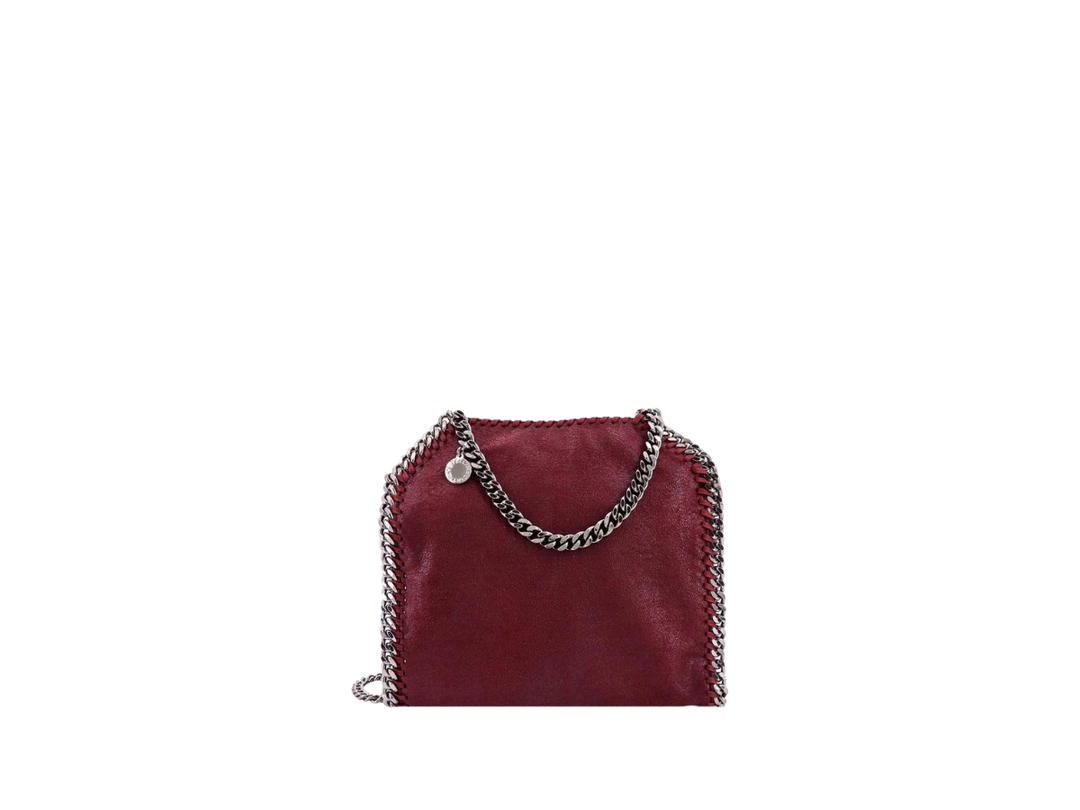 Stella Mccartney Stella Mccartney Falabella Mini Tote Bag In Matte Vegan Shaggy Deer Fabric And Semi-Gloss Grain With Signature Palladium Diamond-Cut Chain Ruby Red