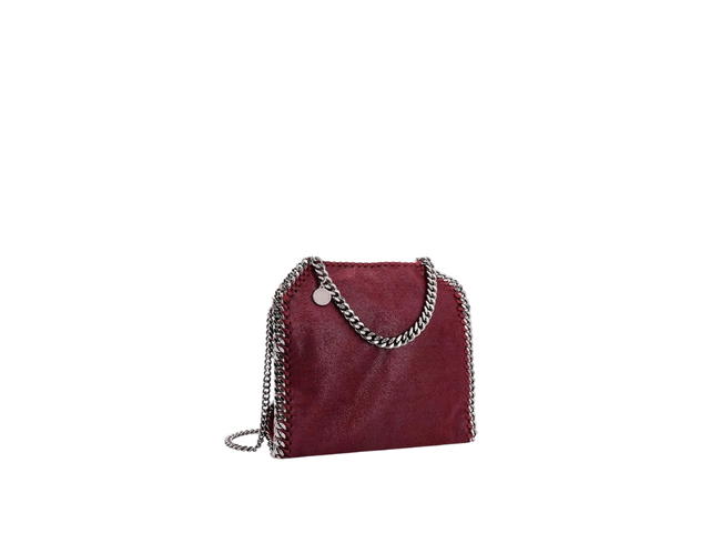 Stella Mccartney Stella Mccartney Falabella Mini Tote Bag In Matte Vegan Shaggy Deer Fabric And Semi-Gloss Grain With Signature Palladium Diamond-Cut Chain Ruby Red - view 2