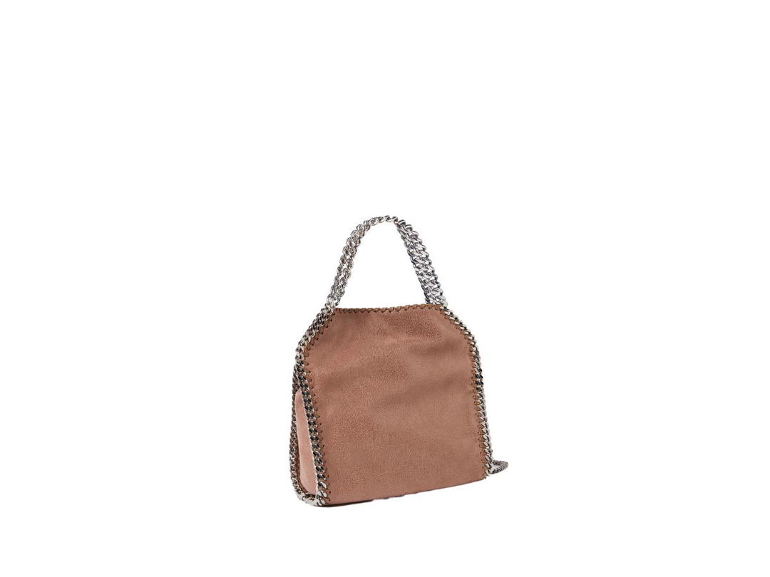 Stella Mccartney Stella Mccartney Falabella Mini Tote Bag In Matte Vegan Shaggy Deer Fabric And Semi-Gloss Grain With Signature Silver Recycled Brass And Aluminium Diamond-Cut Chain Dark Taupe