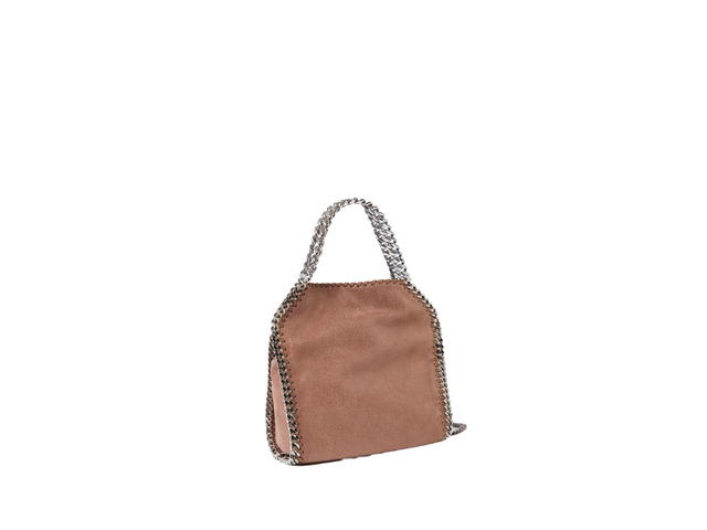 Stella Mccartney Stella Mccartney Falabella Mini Tote Bag In Matte Vegan Shaggy Deer Fabric And Semi-Gloss Grain With Signature Silver Recycled Brass And Aluminium Diamond-Cut Chain Dark Taupe - view 1
