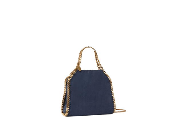 Stella Mccartney Stella Mccartney Falabella Mini Tote Bag In Matte Vegan Shaggy Deer Fabric With Semi-Gloss Grain Indigo Moon - view 2