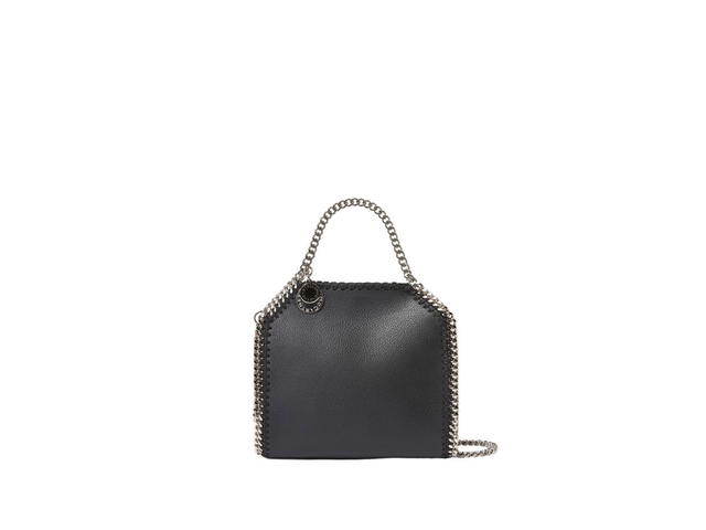 Stella Mccartney Stella Mccartney Falabella MIRUM® Tiny Tote Bag In 100% Plastic-Free With Signature Silver Recycled Brass Diamond-Cut Chain Black - view 1
