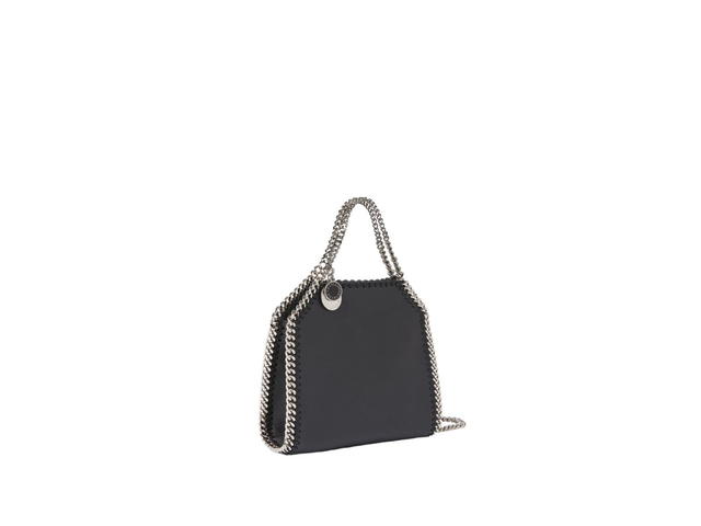 Stella Mccartney Stella Mccartney Falabella MIRUM® Tiny Tote Bag In 100% Plastic-Free With Signature Silver Recycled Brass Diamond-Cut Chain Black - view 2