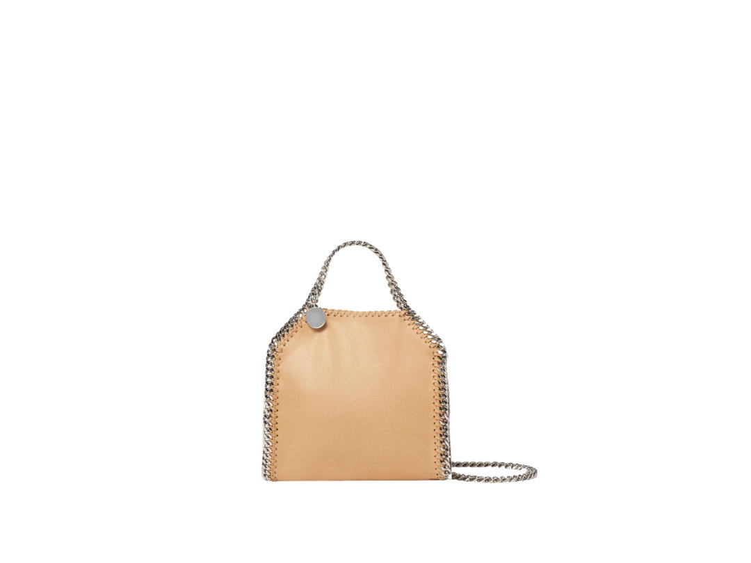Stella Mccartney Stella Mccartney Falabella Tiny Tote Bag In Matte Vegan Shaggy Deer Fabric And Semi-Gloss Grain With Signature Palladium Diamond-Cut Chain Fawn