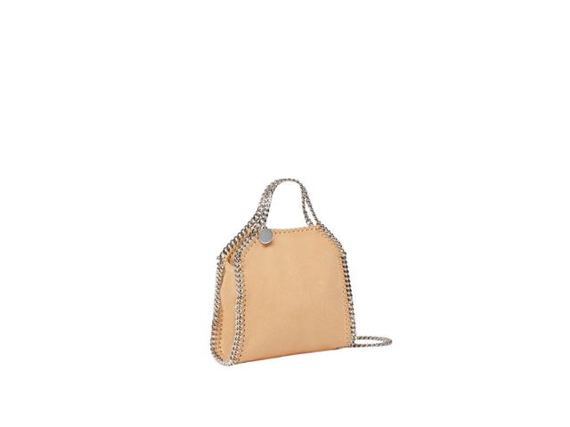 Stella Mccartney Stella Mccartney Falabella Tiny Tote Bag In Matte Vegan Shaggy Deer Fabric And Semi-Gloss Grain With Signature Palladium Diamond-Cut Chain Fawn - view 3