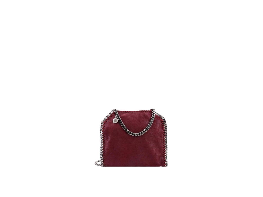 Stella Mccartney Stella Mccartney Falabella Tiny Tote Bag In Matte Vegan Shaggy Deer Fabric And Semi-Gloss Grain With Signature Palladium Diamond-Cut Chain Ruby Red