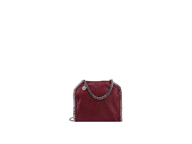 Stella Mccartney Stella Mccartney Falabella Tiny Tote Bag In Matte Vegan Shaggy Deer Fabric And Semi-Gloss Grain With Signature Palladium Diamond-Cut Chain Ruby Red - view 1