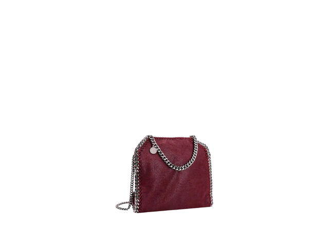 Stella Mccartney Stella Mccartney Falabella Tiny Tote Bag In Matte Vegan Shaggy Deer Fabric And Semi-Gloss Grain With Signature Palladium Diamond-Cut Chain Ruby Red - view 2