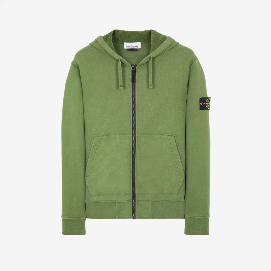 Stone Island Stone Island 64220 Full Zip Hooded Sweatshirt Olive Green - 22FW