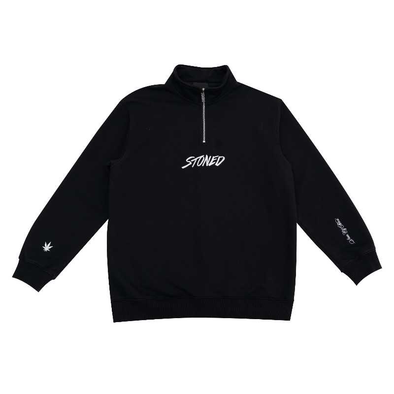 StonedandCo Stoned ATC Half  Zipper Sweatshirt Black