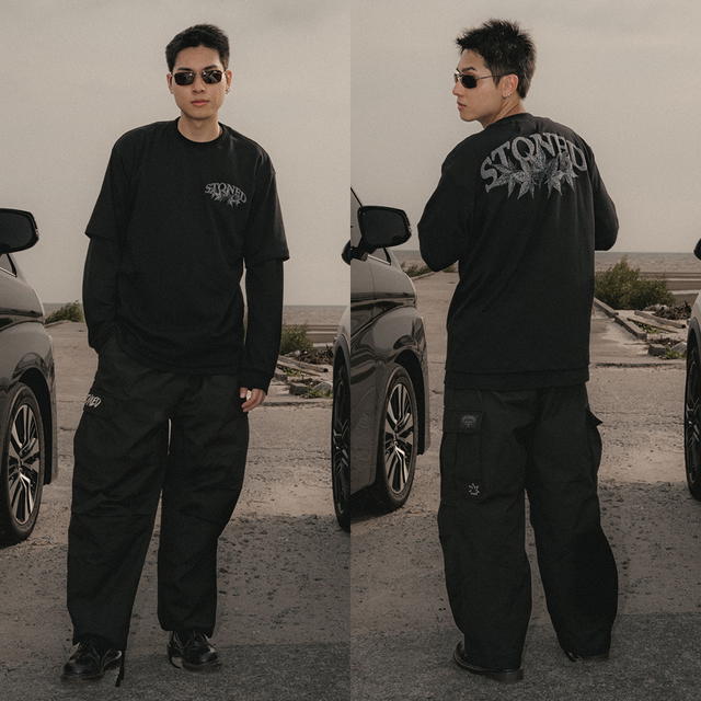 StonedandCo Void : Wide Fit Cargo Pants Black - view 6